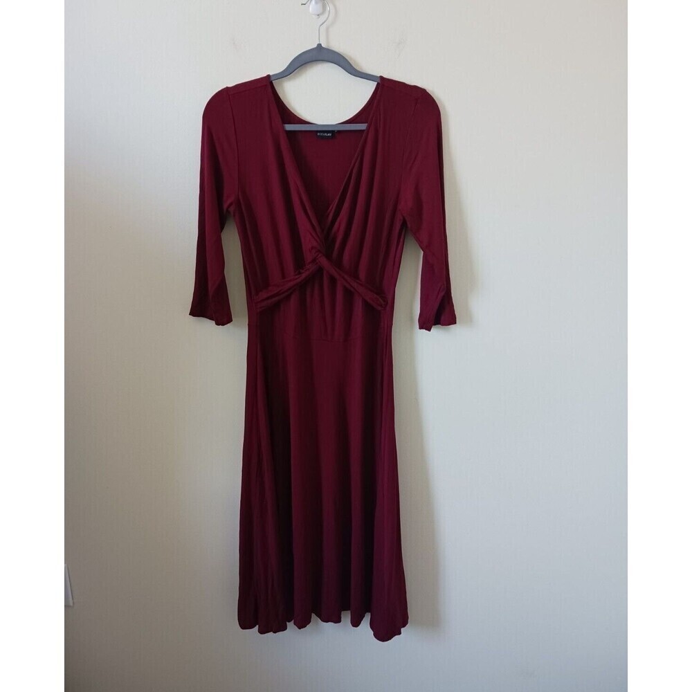 Bodyflirt Boho Midi Wrap Dress Women EU 40/42 Burgundy Stretch V Neck 3/4 Sleeve